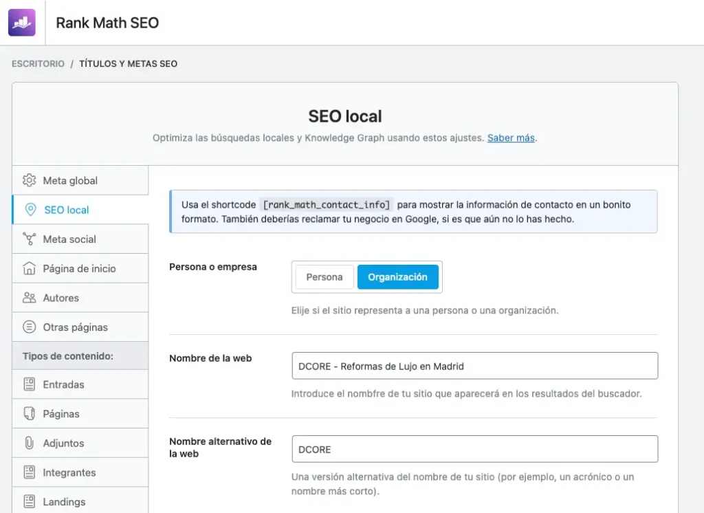 web optimizada para seo local