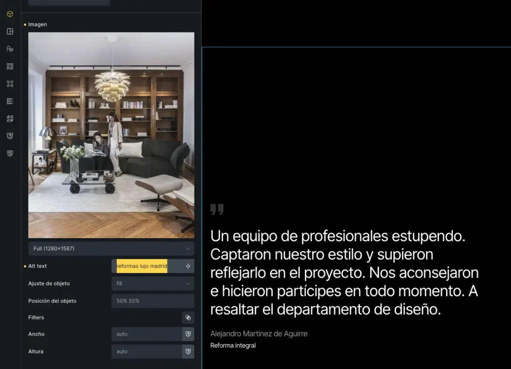 campo alt de imagen SEO en Bricks
