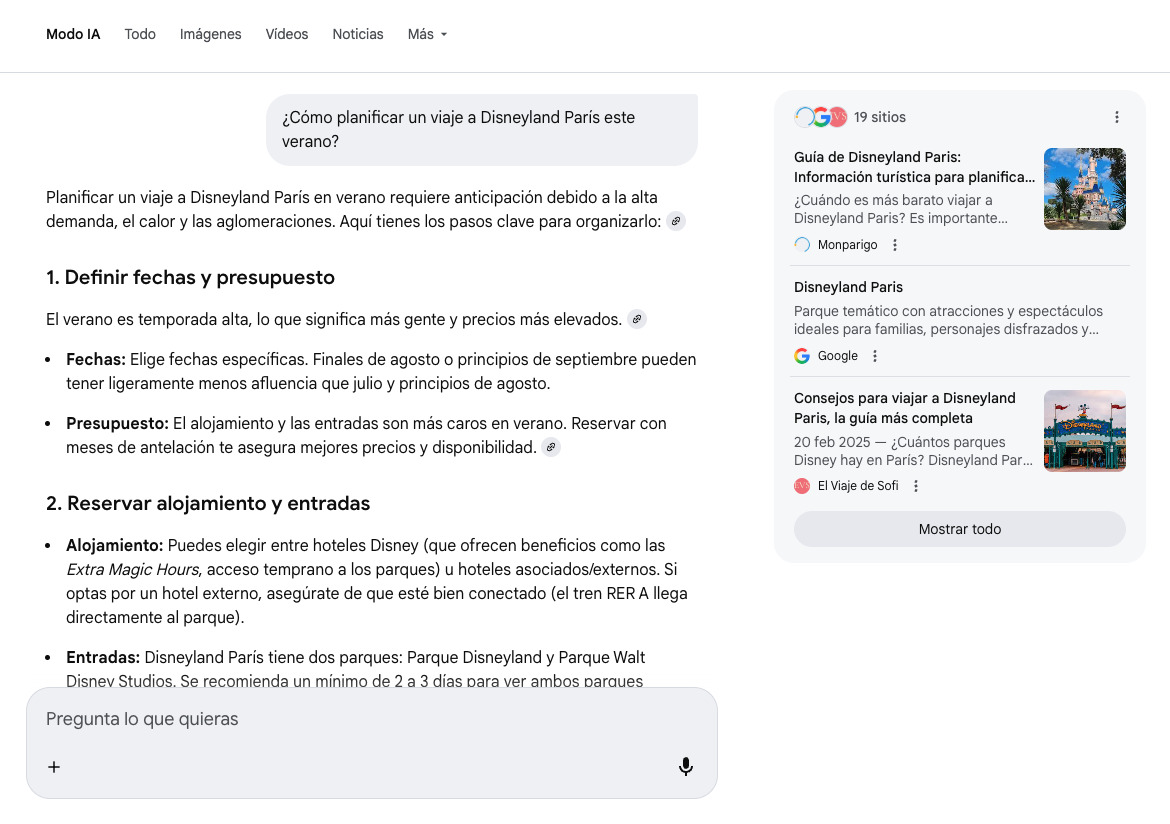 Planificar viaje con Modo IA Planificar viaje con Modo IA